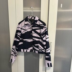Ellen Tracy Black and Pink Jean button down with Geometric Print